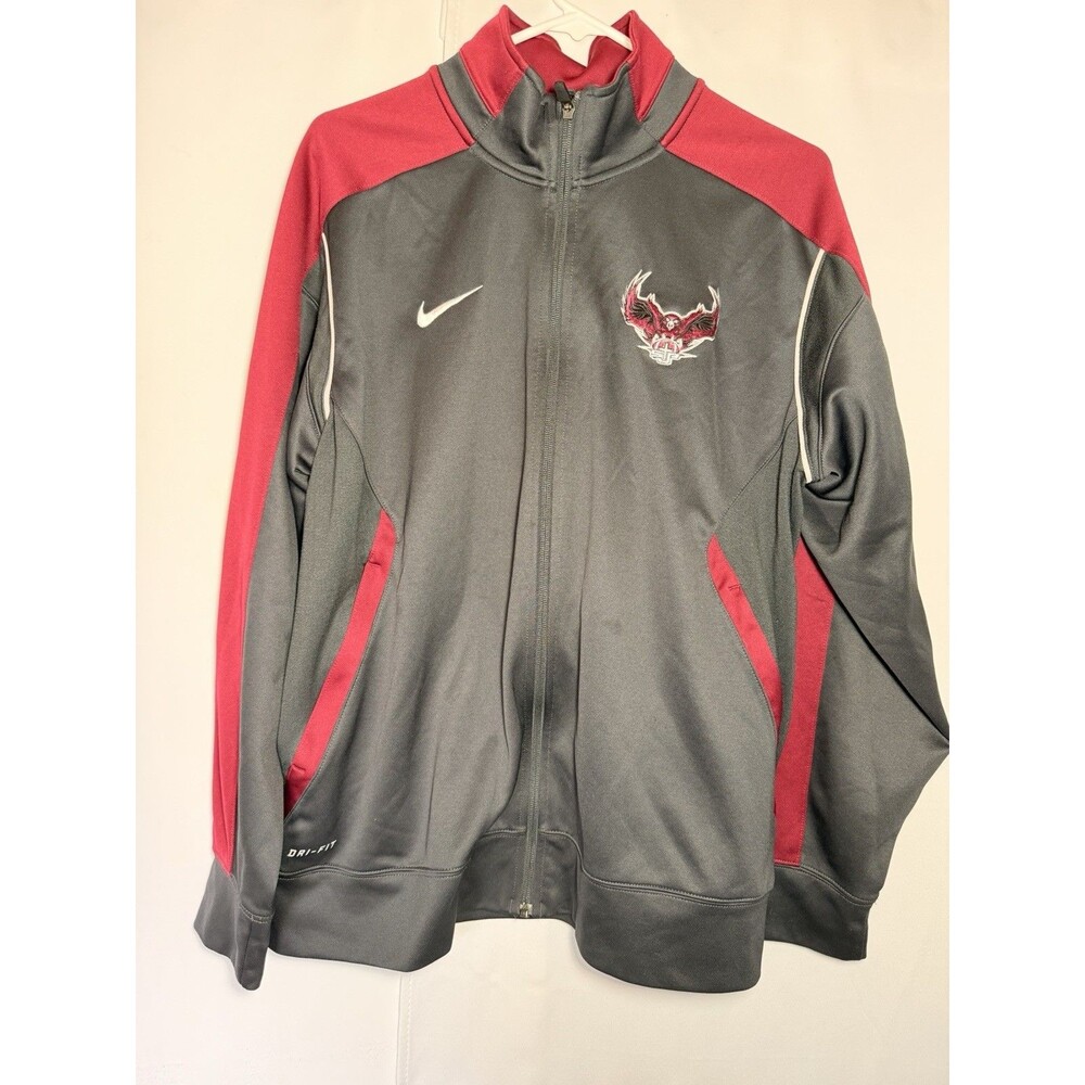 Nike Dri-FIT Men's Full Zip Track Jacket Gray Red Eagle Logo Athletic